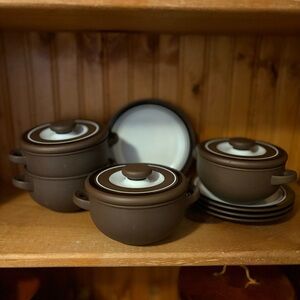 Lancaster Vitramic ‘Contrast’ Lidded Soup Bowl & Plate- Hornsea- 1977 (Set of 2)